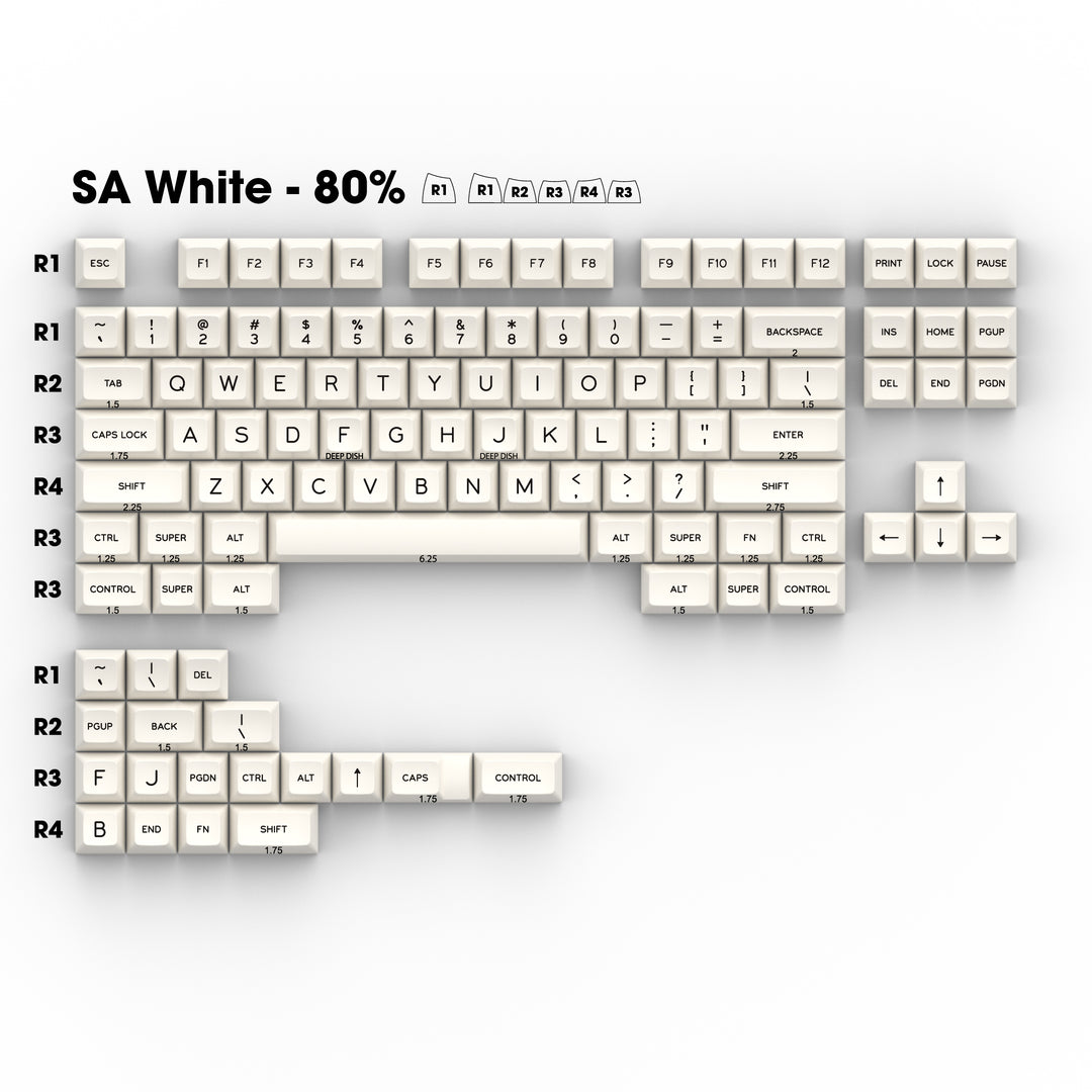 Standard SA 80% TKL White Keycap Set | Doubleshot